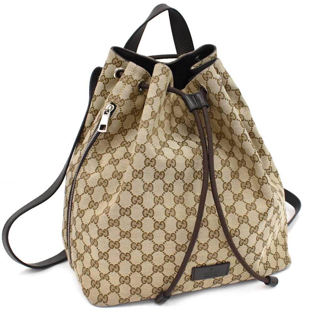 Gucci Backpack Rucksack GG Canvas Leather Beige Brown
